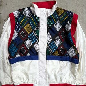 80s Vintage Men’s Zip Up Retro Patterned Windbreaker Jacket XL 24x27